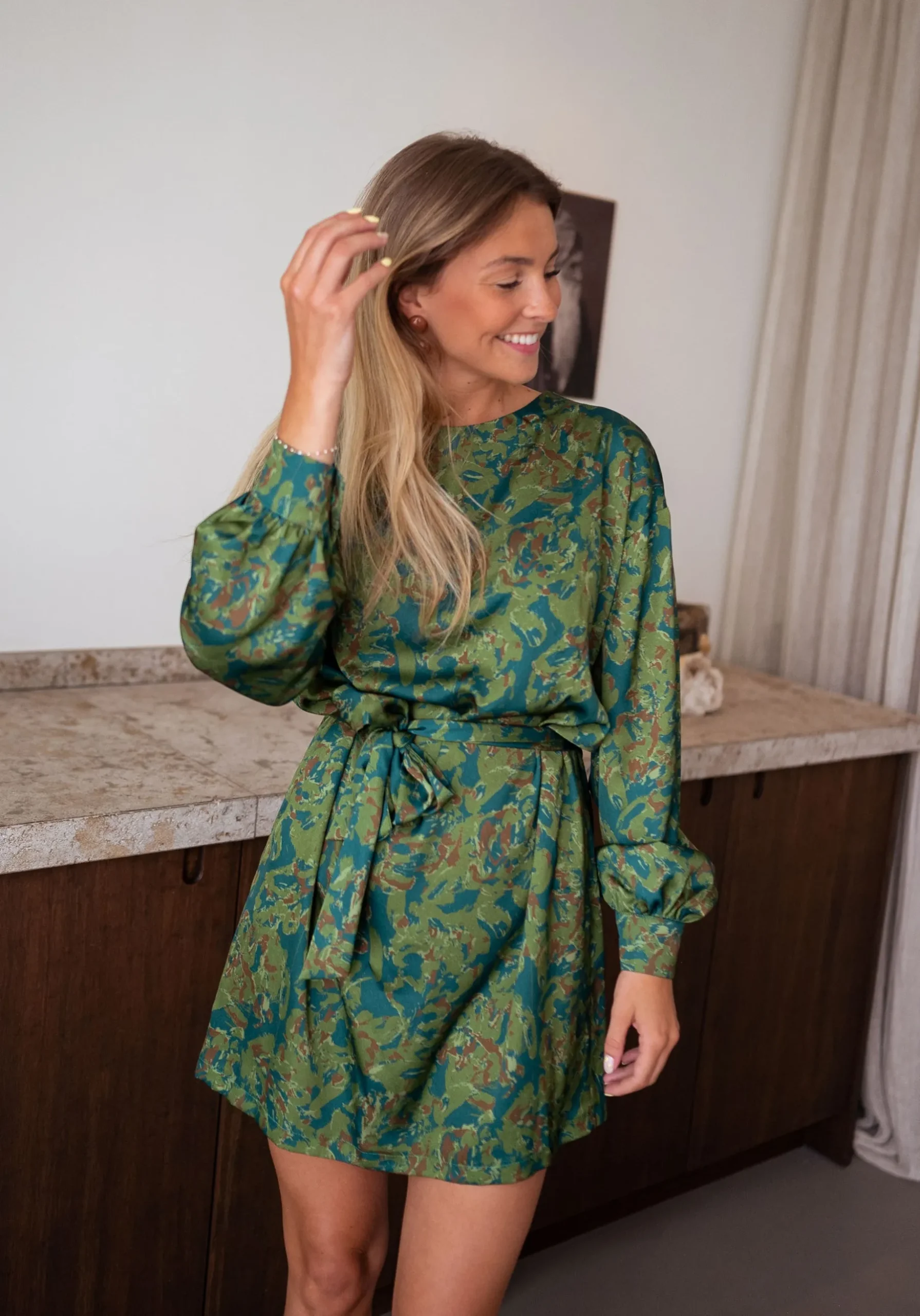 Robes-EASY-CLOTHES Robe Dalmi CREATION - kaki à motifsEasy Clothes Kaki à motifs