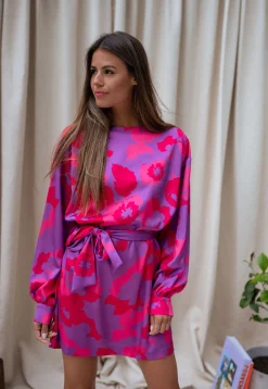 Robes-EASY-CLOTHES Robe Dalmi CREATION - rose à fleursEasy Clothes Rose à fleurs       
