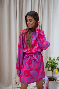 Robes-EASY-CLOTHES Robe Dalmi CREATION - rose à fleursEasy Clothes Rose à fleurs       