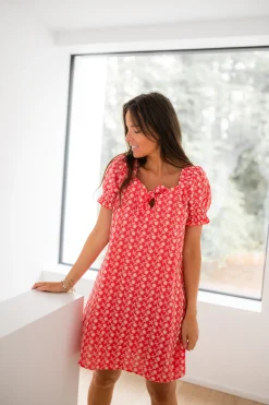 Robes-EASY-CLOTHES Robe Davina - rouge à broderieEasy Clothes Rouge à broderie