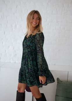 Robes-EASY-CLOTHES Robe Edith - verte et bleue à fleursEasy Clothes Verte et bleue à fleurs