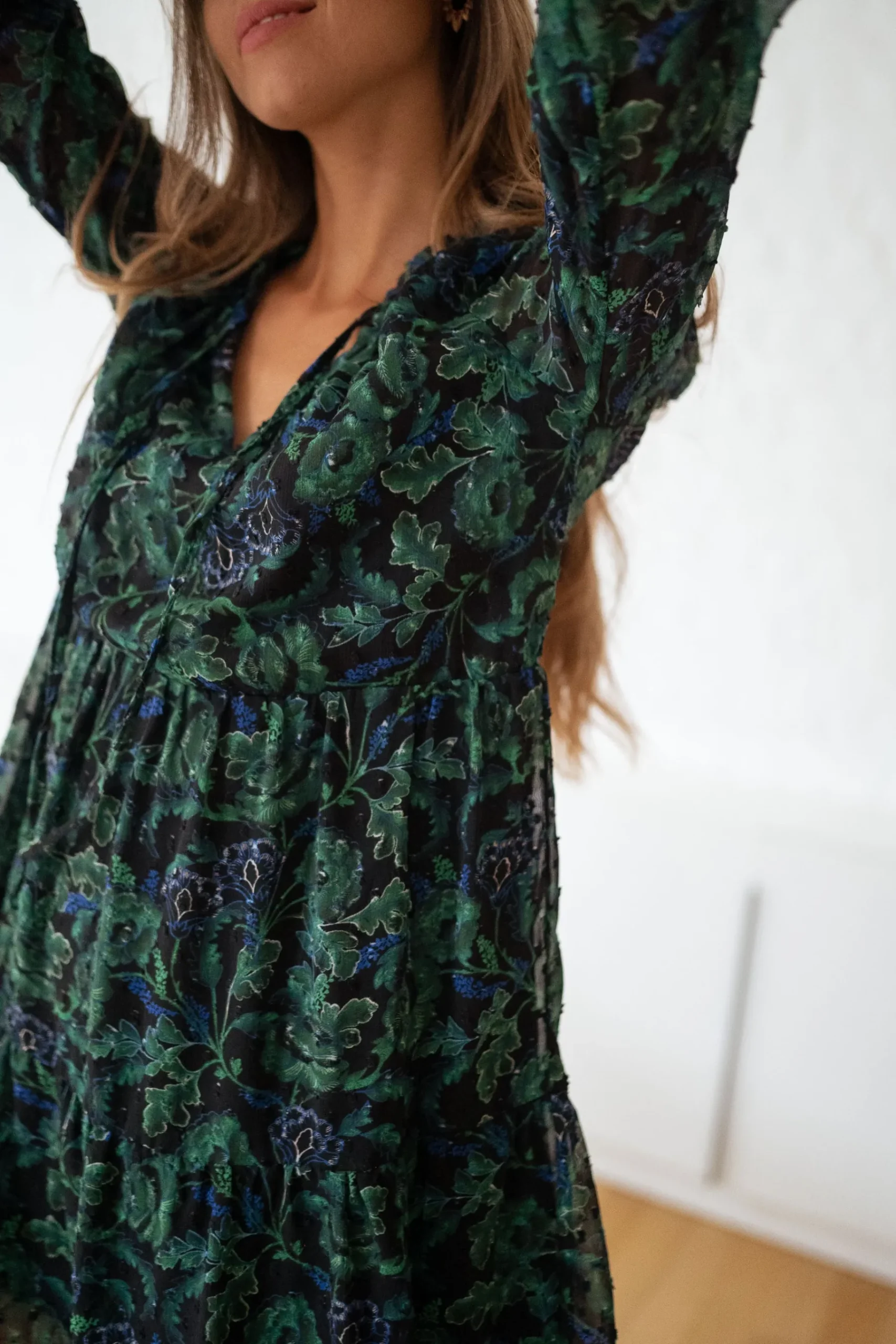 Robes-EASY-CLOTHES Robe Edith - verte et bleue à fleursEasy Clothes Verte et bleue à fleurs