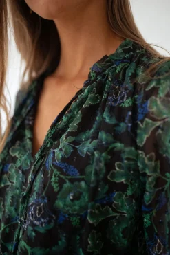 Robes-EASY-CLOTHES Robe Edith - verte et bleue à fleursEasy Clothes Verte et bleue à fleurs