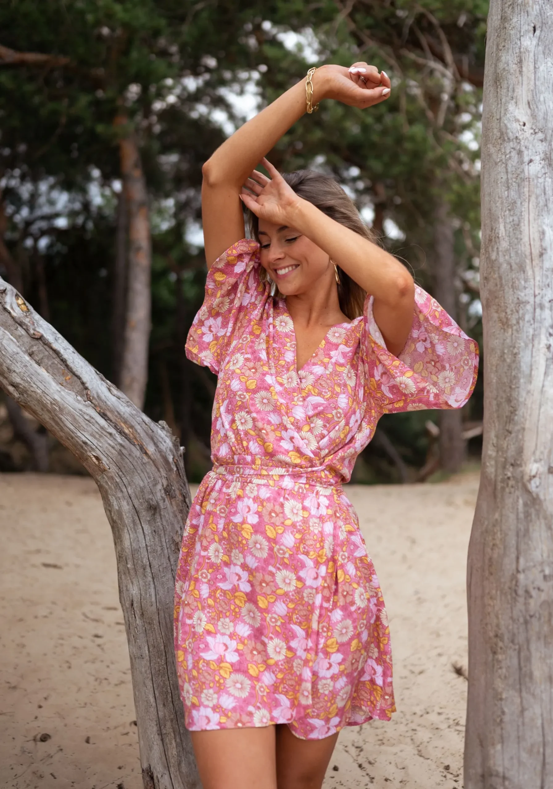 Robes-EASY-CLOTHES Robe Elorie - rose à fleursEasy Clothes Rose à fleurs