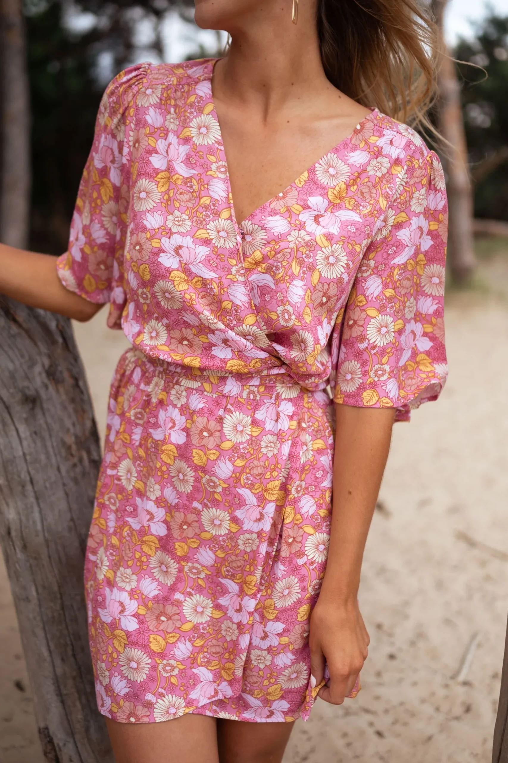 Robes-EASY-CLOTHES Robe Elorie - rose à fleursEasy Clothes Rose à fleurs