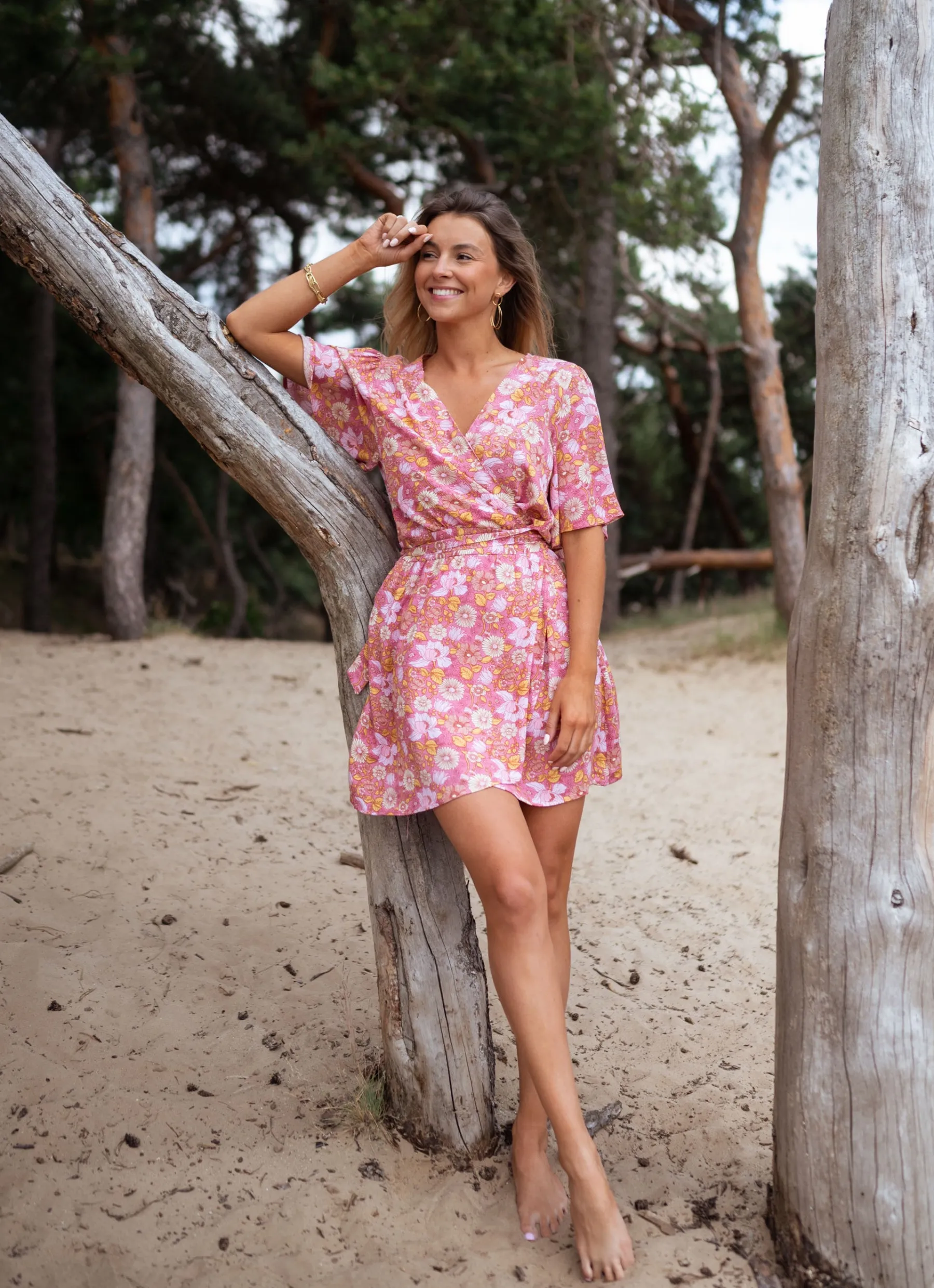 Robes-EASY-CLOTHES Robe Elorie - rose à fleursEasy Clothes Rose à fleurs