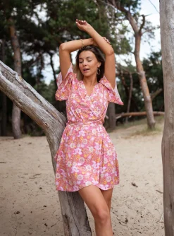 Robes-EASY-CLOTHES Robe Elorie - rose à fleursEasy Clothes Rose à fleurs