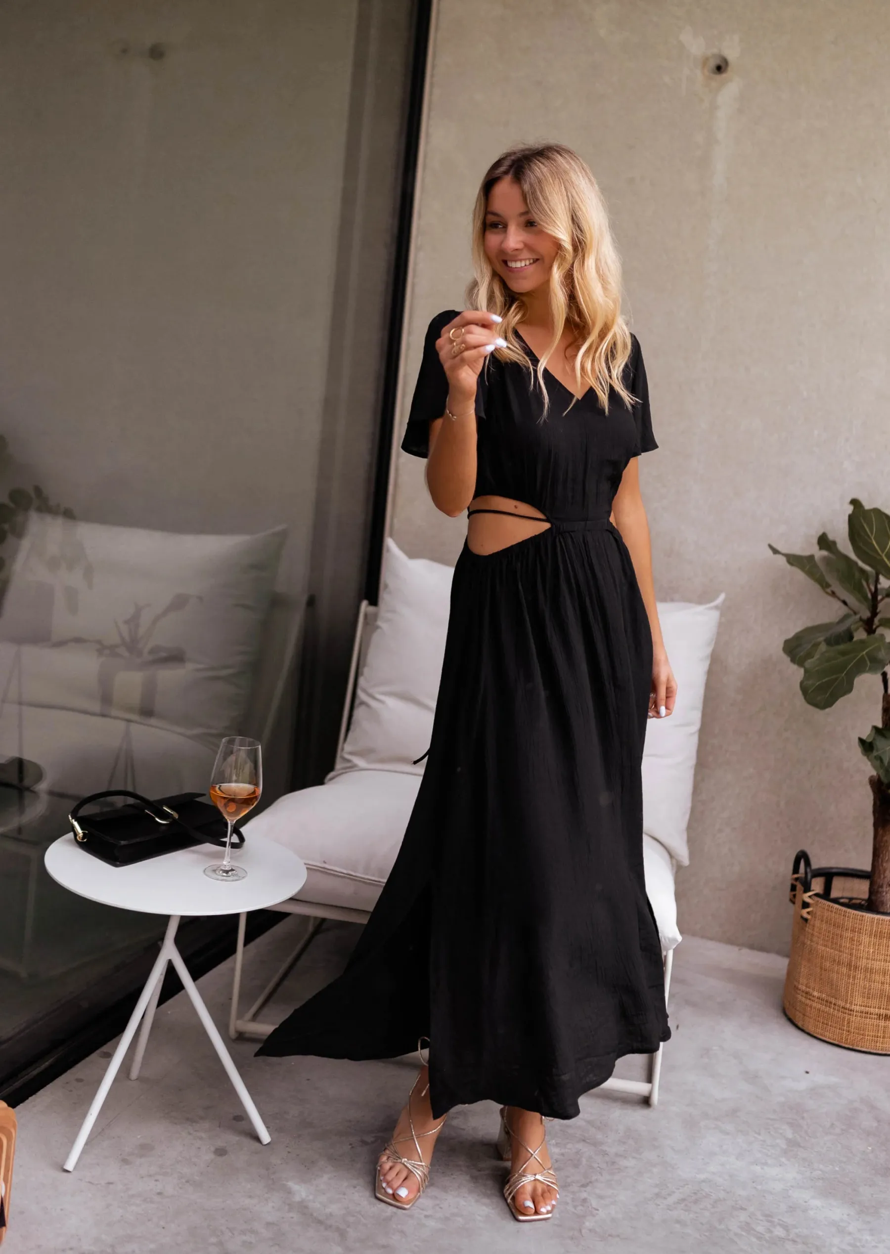 Robes-EASY-CLOTHES Robe Eveline noire | Robe longue fluide | Prêt-à-porter en ligne | Easy Clothes Noire