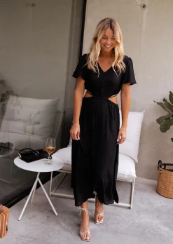 Robes-EASY-CLOTHES Robe Eveline noire | Robe longue fluide | Prêt-à-porter en ligne | Easy Clothes Noire       
