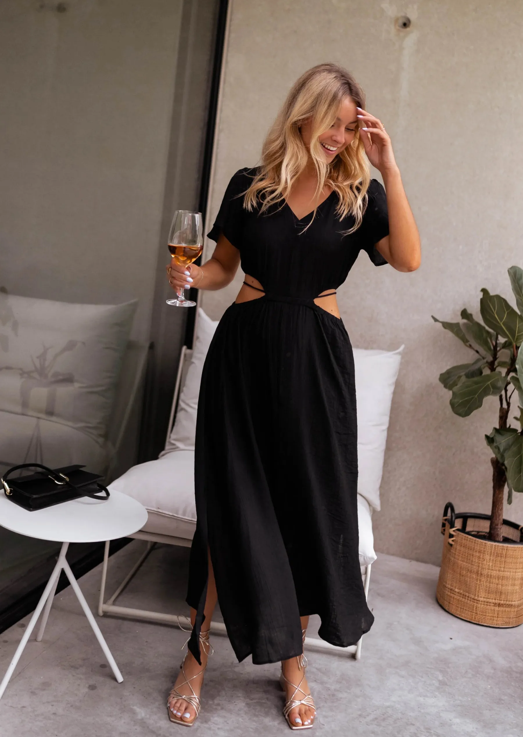 Robes-EASY-CLOTHES Robe Eveline noire | Robe longue fluide | Prêt-à-porter en ligne | Easy Clothes Noire