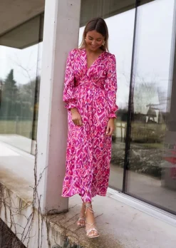 Robes-EASY-CLOTHES Robe Farella | Rose à Motifs | Élégante & ConfortableEasy Clothes Rose à motifs