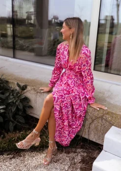 Robes-EASY-CLOTHES Robe Farella | Rose à Motifs | Élégante & ConfortableEasy Clothes Rose à motifs