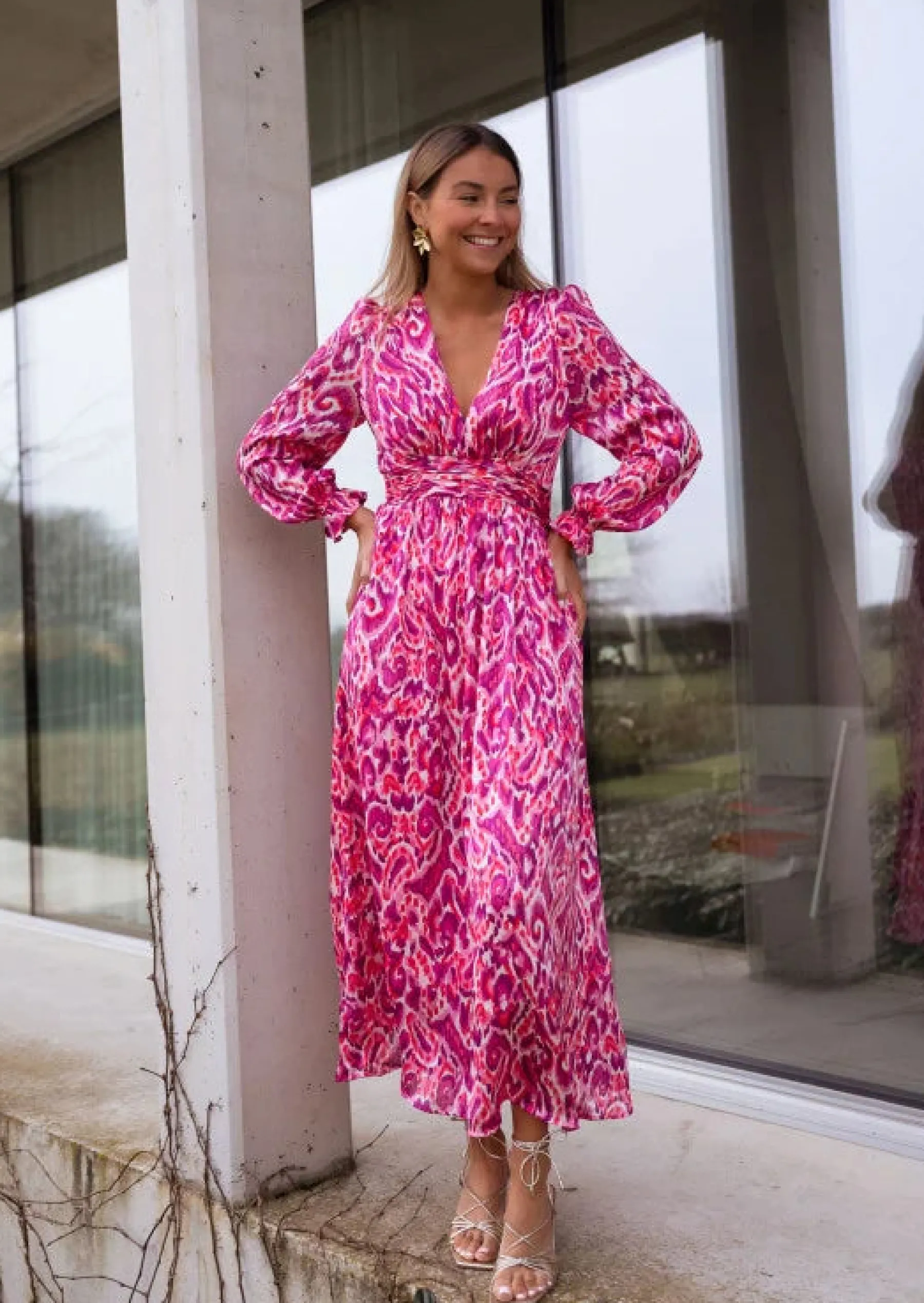 Robes-EASY-CLOTHES Robe Farella | Rose à Motifs | Élégante & ConfortableEasy Clothes Rose à motifs