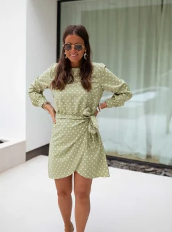 Robes-EASY-CLOTHES Robe Flavie - verte à poisEasy Clothes Verte à pois