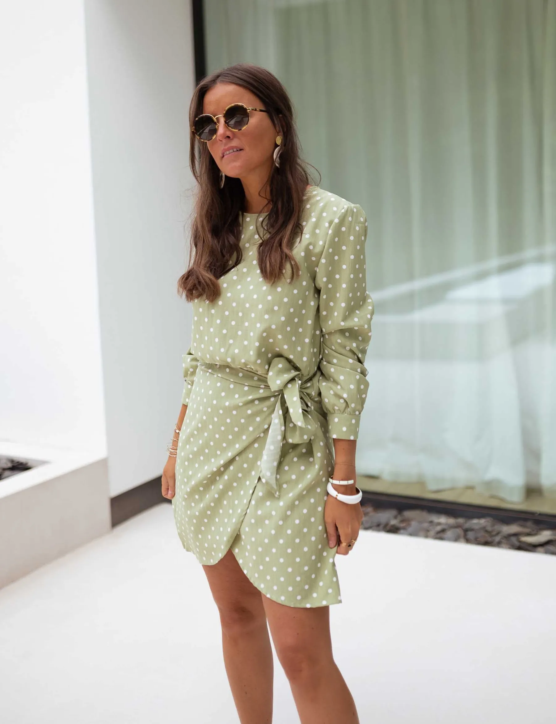 Robes-EASY-CLOTHES Robe Flavie - verte à poisEasy Clothes Verte à pois