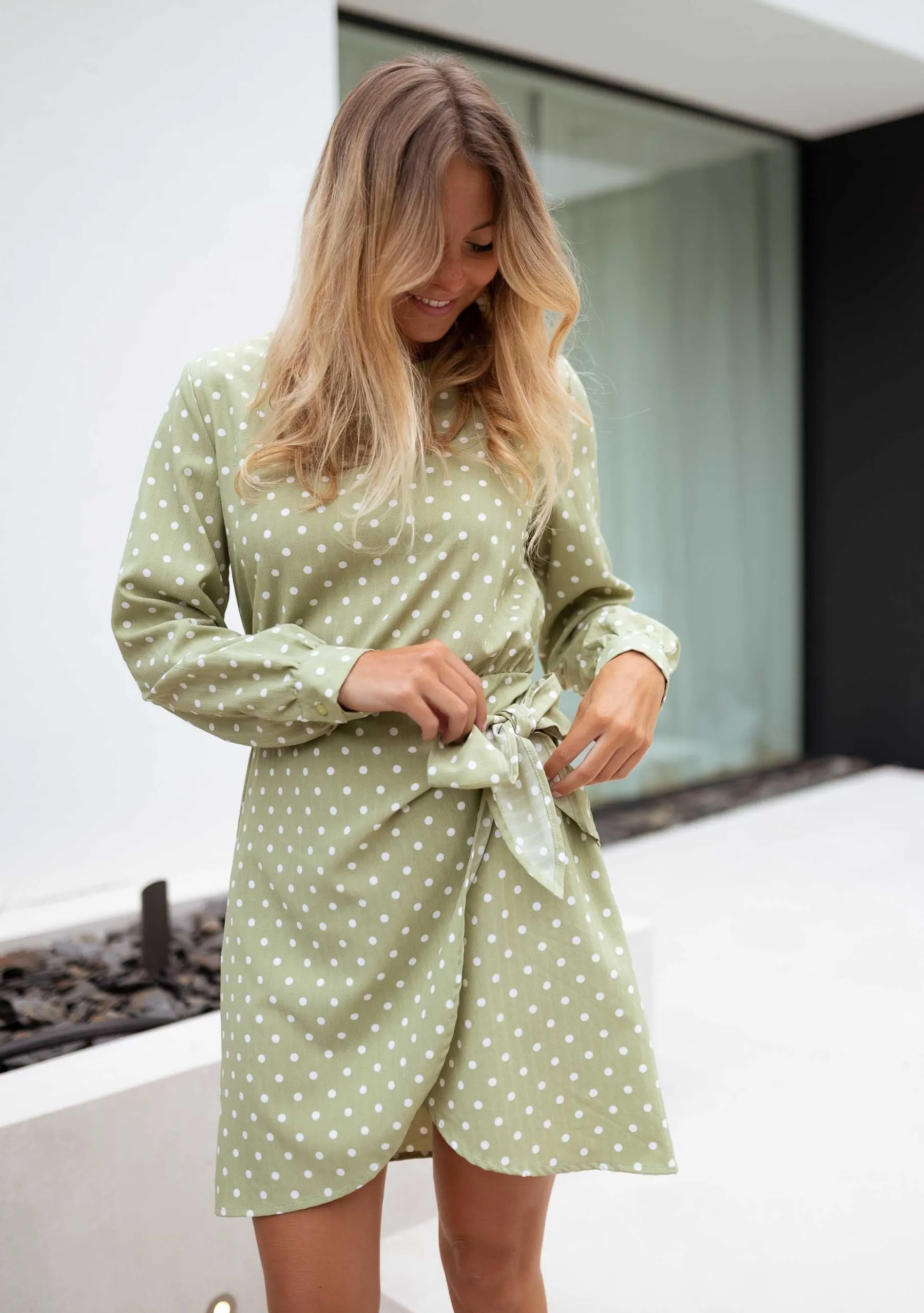 Robes-EASY-CLOTHES Robe Flavie - verte à poisEasy Clothes Verte à pois