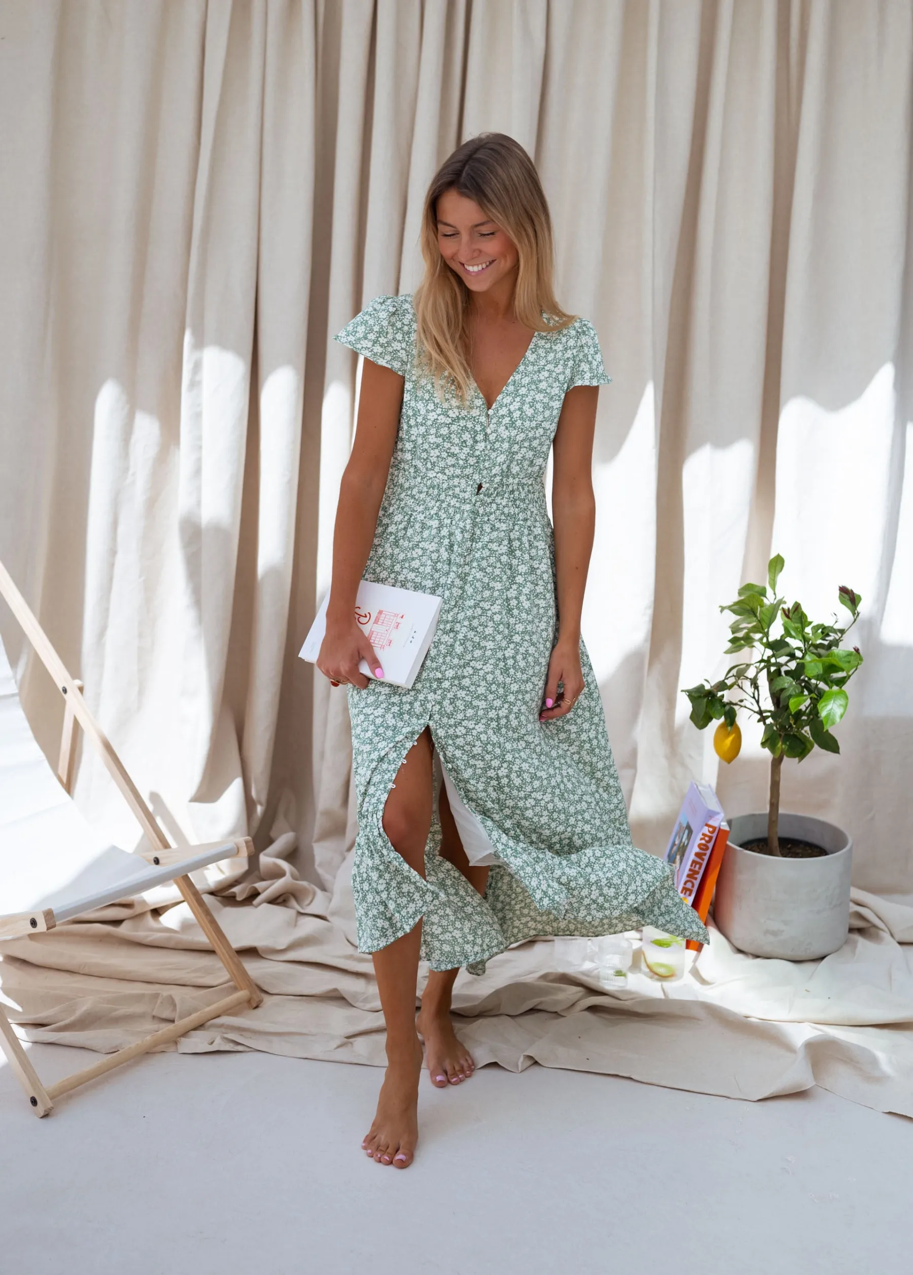 Robes-EASY-CLOTHES Robe Gaella - verte à fleursEasy Clothes Verte à fleurs
