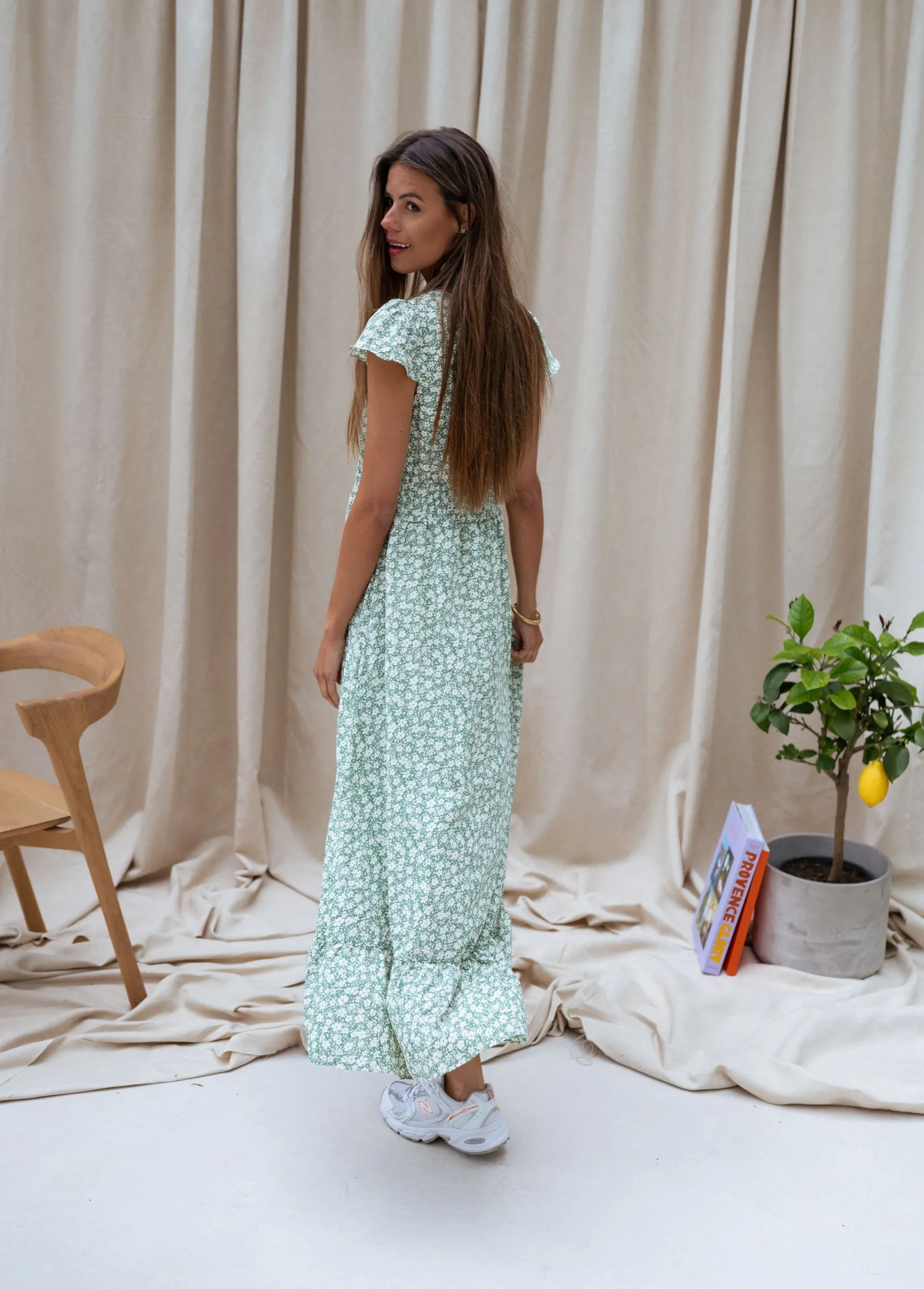 Robes-EASY-CLOTHES Robe Gaella - verte à fleursEasy Clothes Verte à fleurs