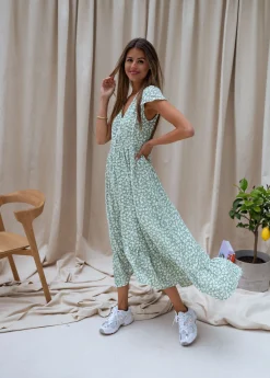 Robes-EASY-CLOTHES Robe Gaella - verte à fleursEasy Clothes Verte à fleurs