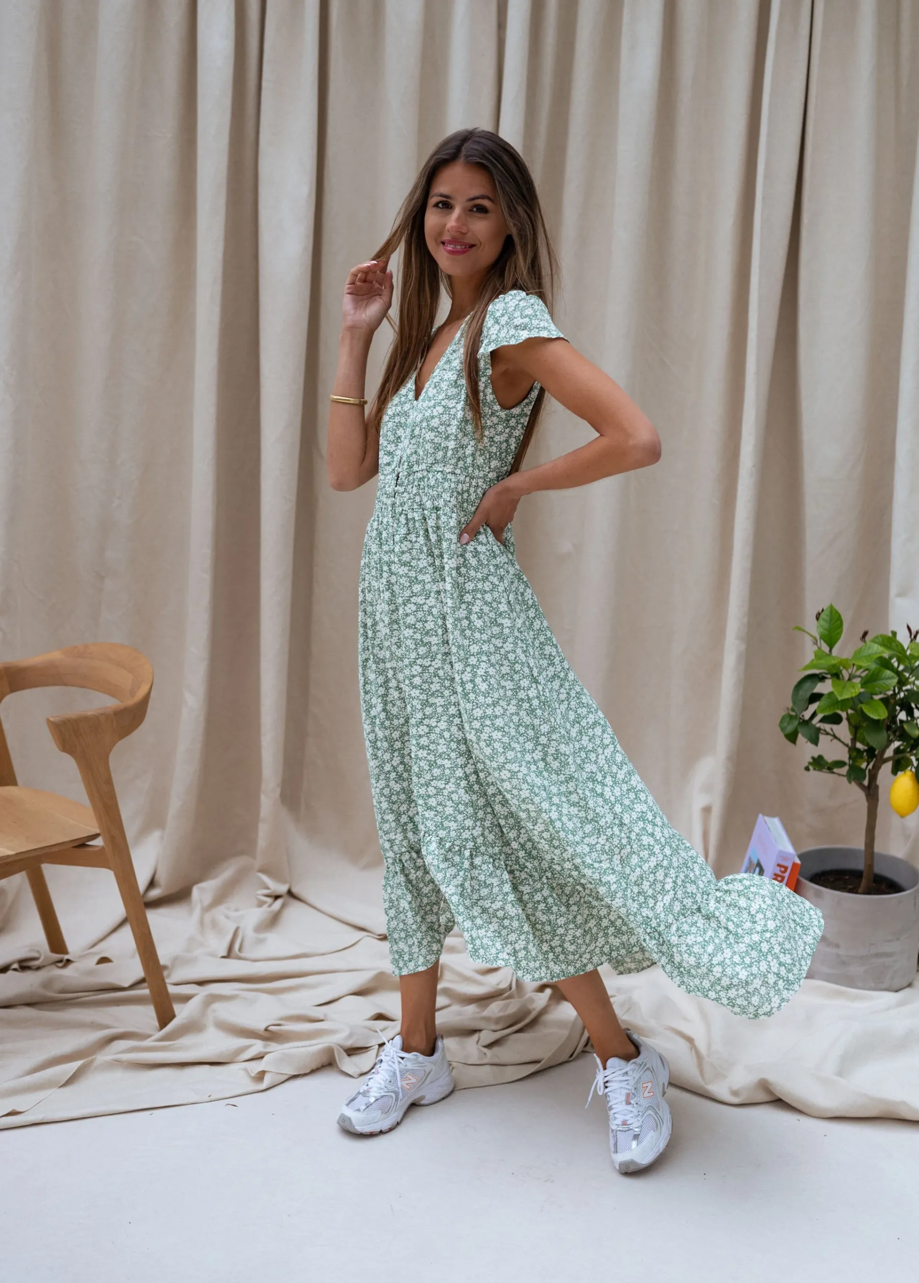 Robes-EASY-CLOTHES Robe Gaella - verte à fleursEasy Clothes Verte à fleurs