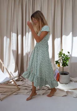 Robes-EASY-CLOTHES Robe Gaella - verte à fleursEasy Clothes Verte à fleurs