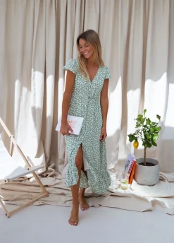 Robes-EASY-CLOTHES Robe Gaella - verte à fleursEasy Clothes Verte à fleurs