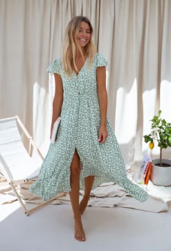 Robes-EASY-CLOTHES Robe Gaella - verte à fleursEasy Clothes Verte à fleurs