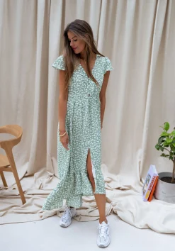 Robes-EASY-CLOTHES Robe Gaella - verte à fleursEasy Clothes Verte à fleurs