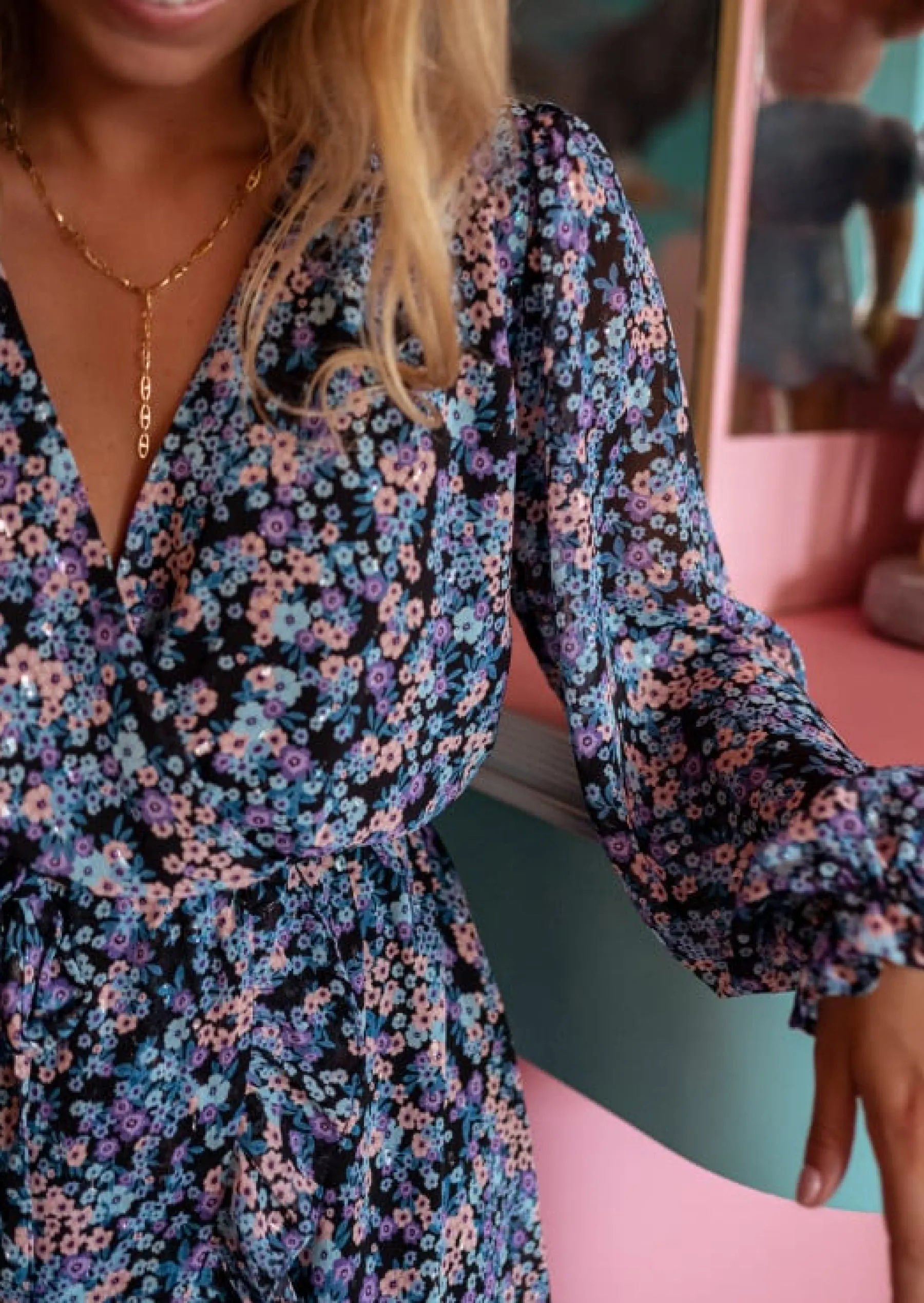 Robes-EASY-CLOTHES Robe Hilary - À Fleurs - Décolleté en V - Création Easy Clothes À fleurs