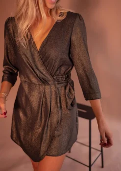 Robes-EASY-CLOTHES Robe Isee - Noire & Dorée - Décolleté Cache CoeurEasy Clothes Noire et dorée       