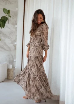 Robes-EASY-CLOTHES Robe Kany - À Motifs - Manches Longues - Col en VEasy Clothes