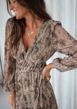 Robes-EASY-CLOTHES Robe Kany - À Motifs - Manches Longues - Col en VEasy Clothes       