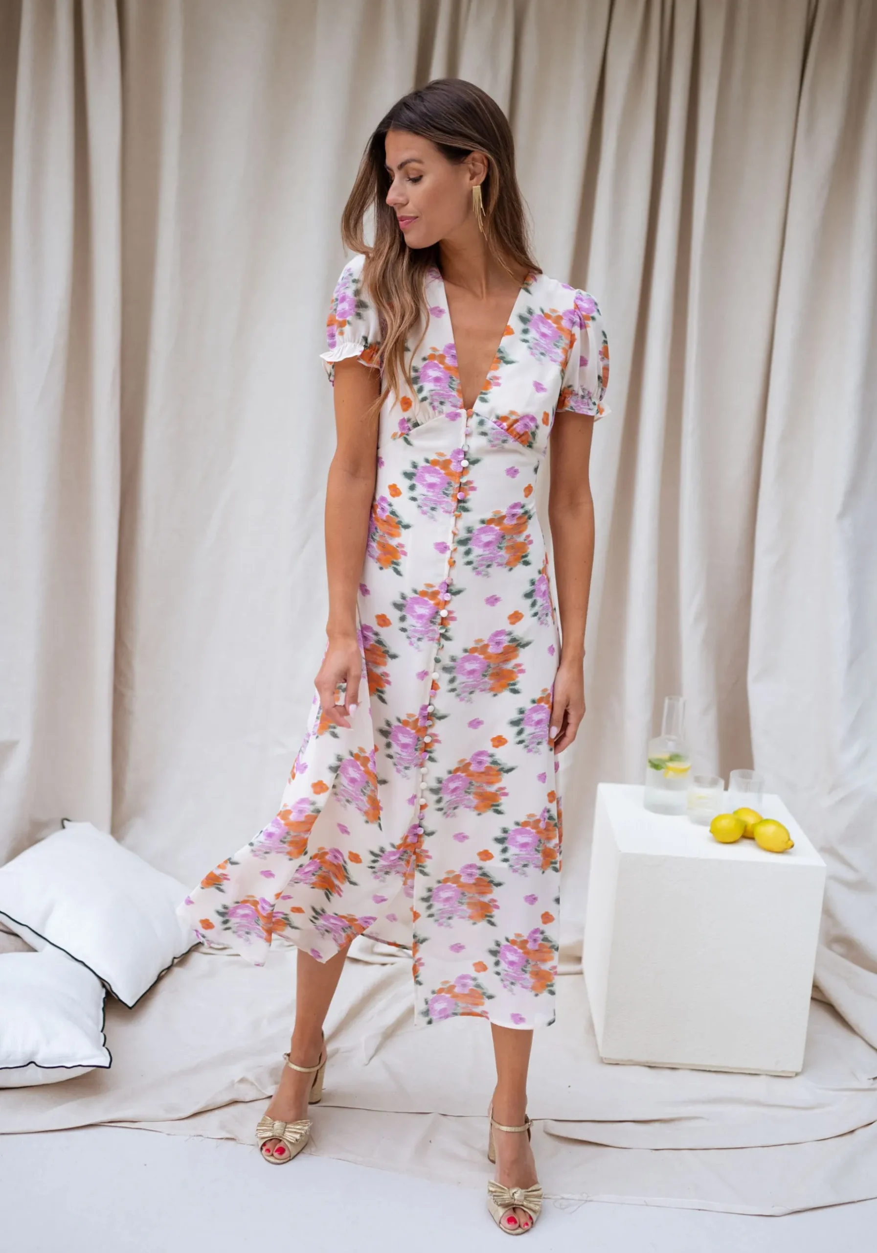 Robes-EASY-CLOTHES Robe Kety - beige à motifsEasy Clothes Beige à motifs