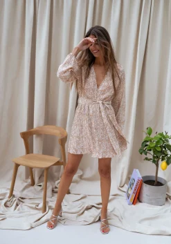 Robes-EASY-CLOTHES Robe Lisa - beige à motifsEasy Clothes Beige à motifs