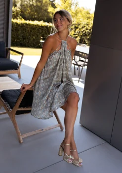 Robes-EASY-CLOTHES Robe Lola verte à motifs | Robe trapèze large | Prêt-à-porter en ligne | Easy Clothes Verte à motifs
