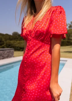 Robes-EASY-CLOTHES Robe longue Baya rose à pois | Robe rouge midi | Prêt-à-porter en ligne | Easy Clothes Rose à pois       