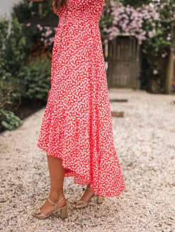 Robes-EASY-CLOTHES Robe longue Jackie - rouge à fleurs blanchesEasy Clothes Rouge à fleurs blanches