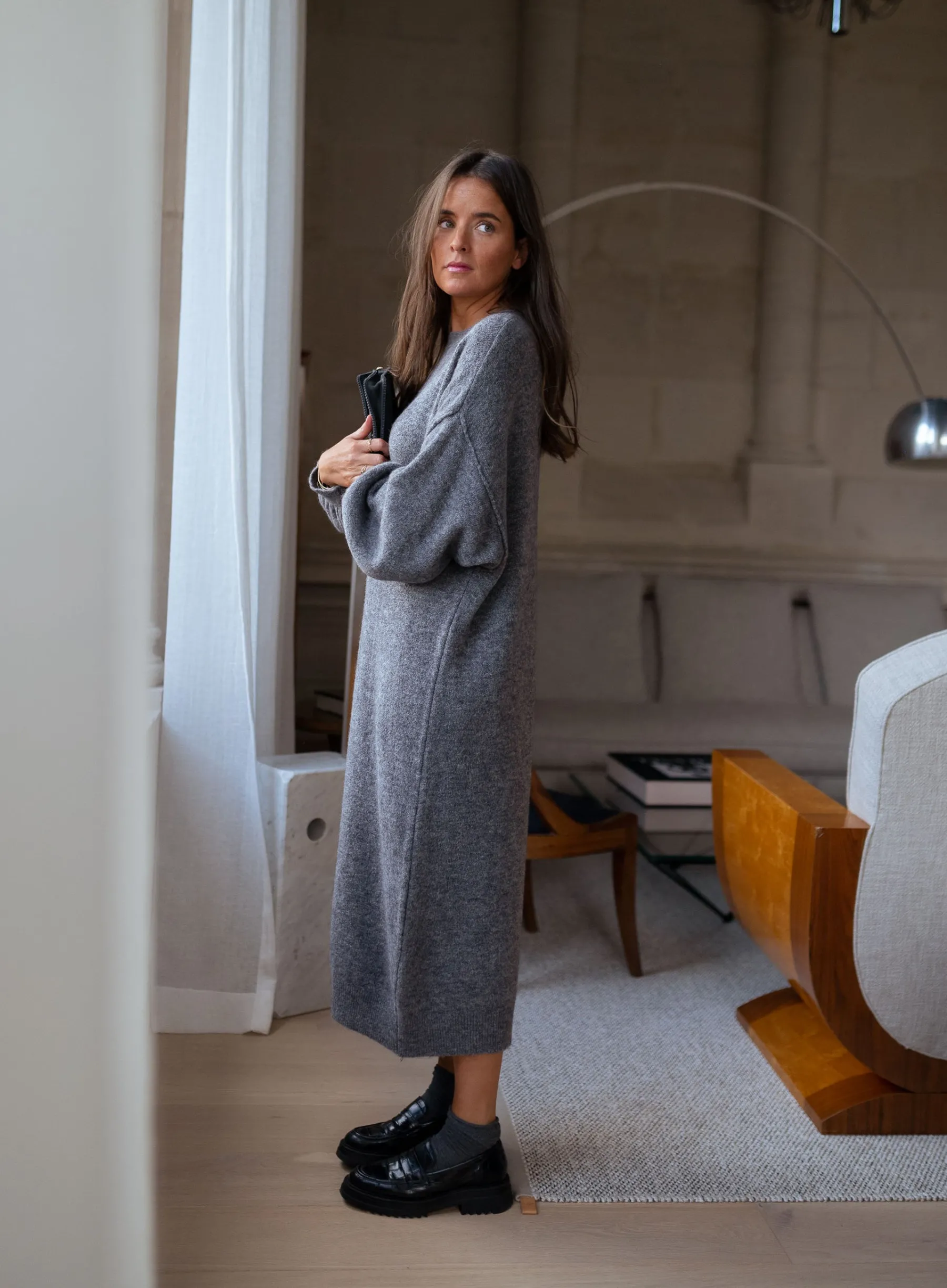 Robes-EASY-CLOTHES Robe longue Molly - grise en mailleEasy Clothes Grise en maille