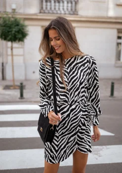 Robes-EASY-CLOTHES Robe Maela zebrée - noire et blancheEasy Clothes Noire et blanche