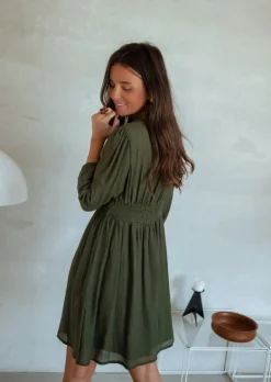 Robes-EASY-CLOTHES Robe Noah - Kaki - Col V Profond - DoubléeEasy Clothes Kaki       