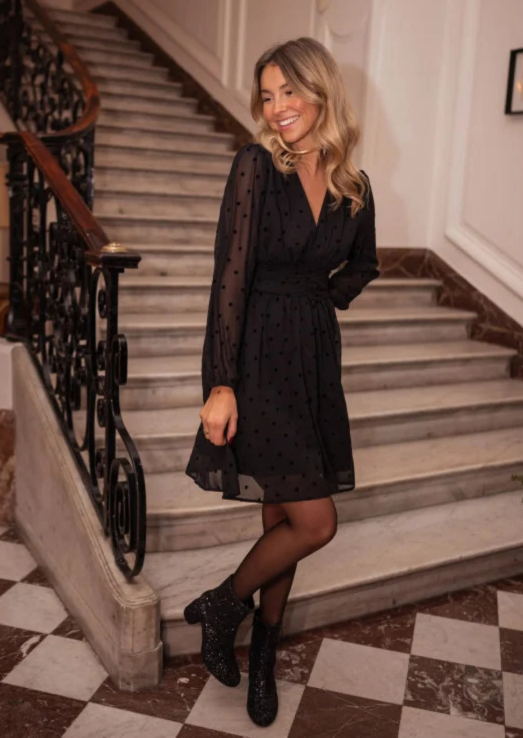 Robes-EASY-CLOTHES Robe Noire - Denise - A Pois - FluideEasy Clothes Noire à pois