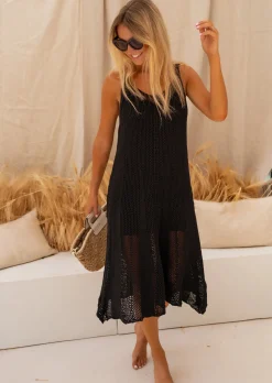 Robes-EASY-CLOTHES Robe Noire en Crochet - Wendy - Made in Italy - Printemps Été 2023Easy Clothes Noire en crochet