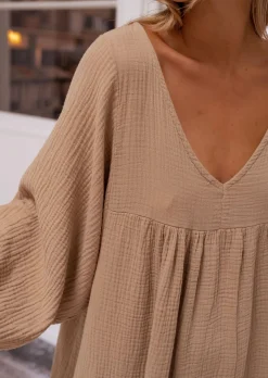 Robes-EASY-CLOTHES Robe Nolan - Couleur Camel - Gaze De Coton - AmpleEasy Clothes Camel en gaze de coton