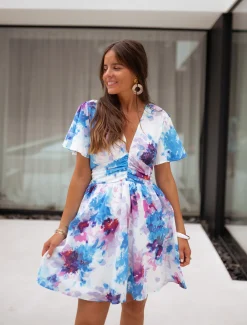 Robes-EASY-CLOTHES Robe Nora - bleue à motifsEasy Clothes Bleue à motifs