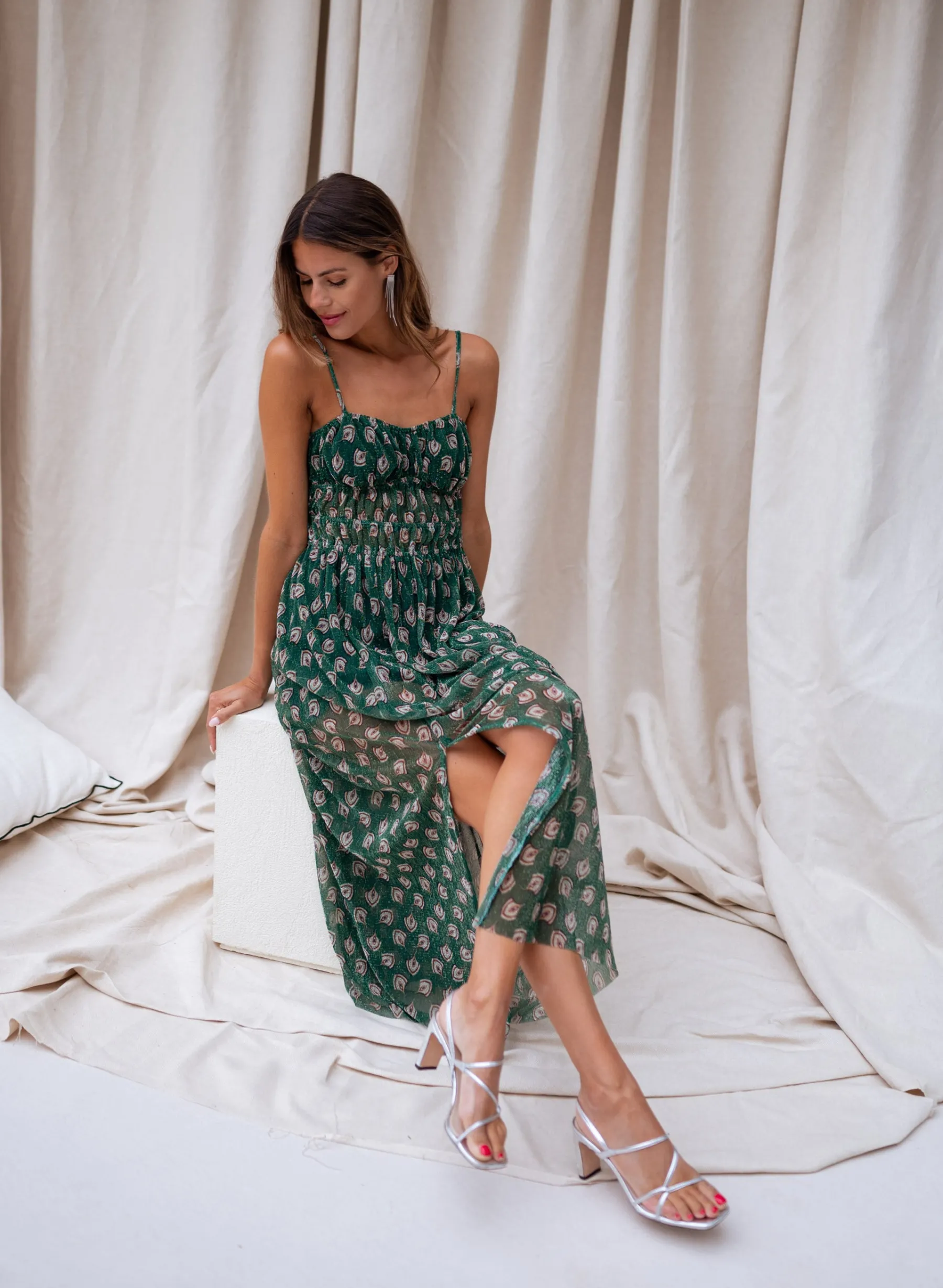 Robes-EASY-CLOTHES Robe Opera CREATION - verte à motifsEasy Clothes Verte à motifs