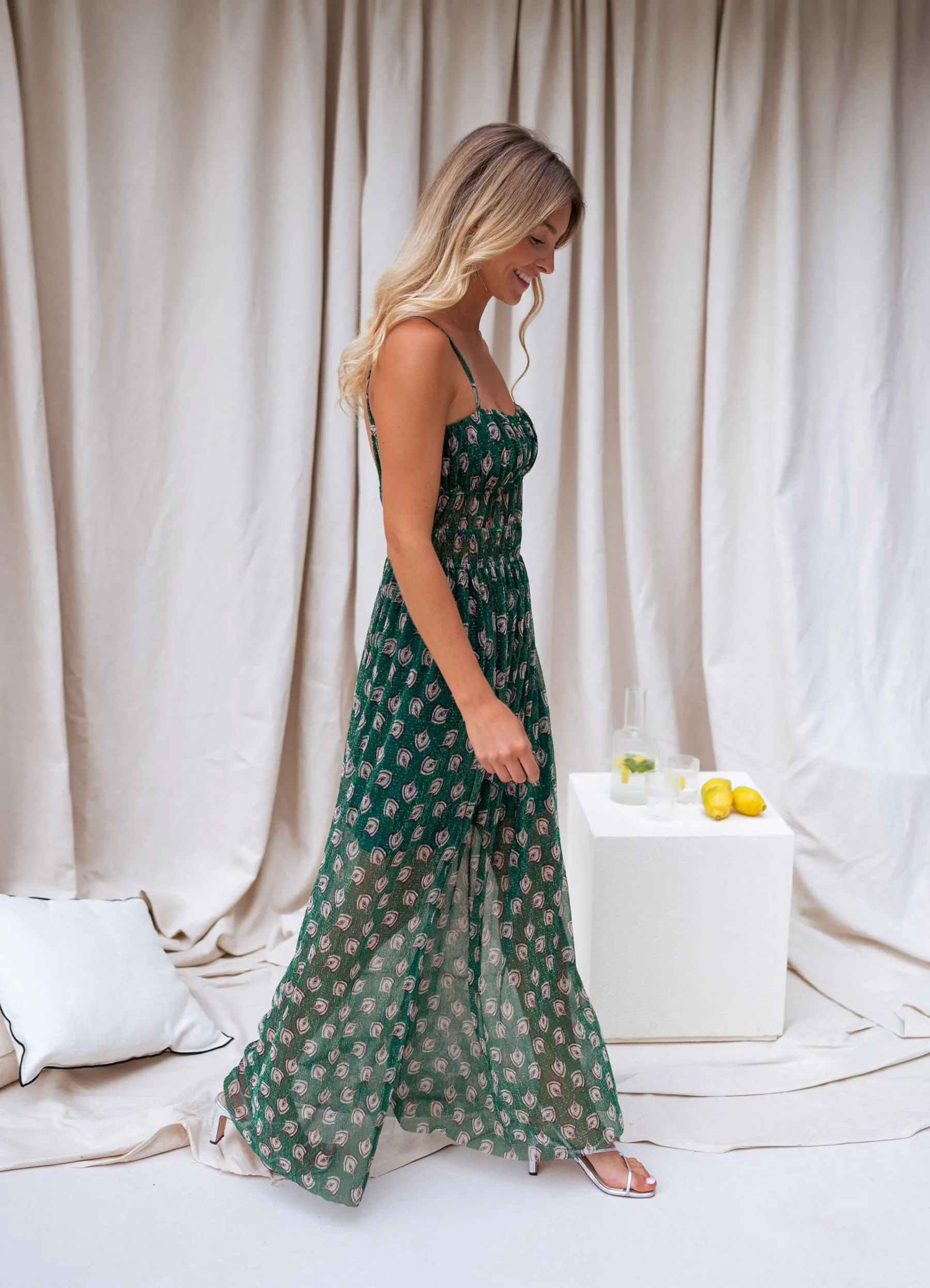 Robes-EASY-CLOTHES Robe Opera CREATION - verte à motifsEasy Clothes Verte à motifs