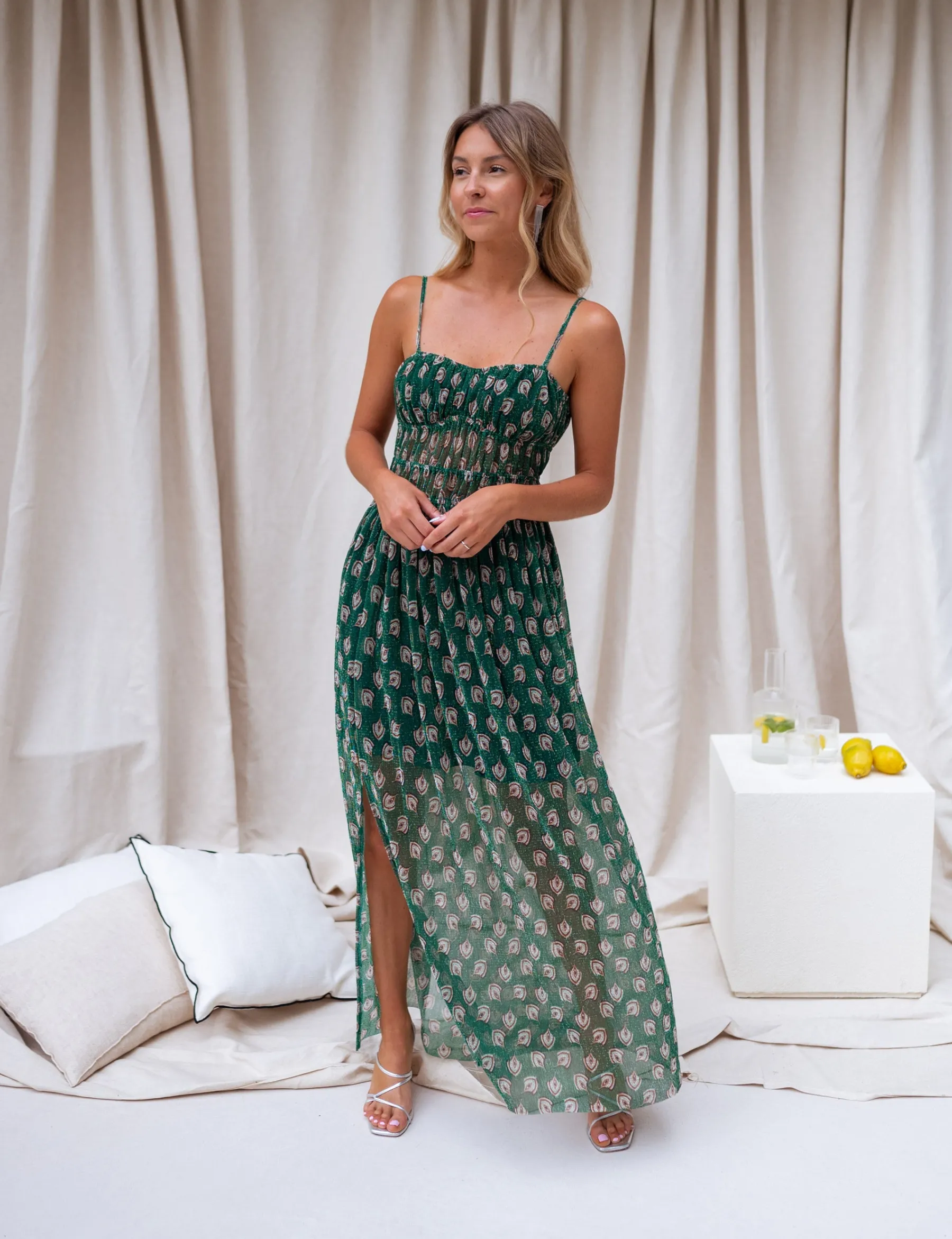 Robes-EASY-CLOTHES Robe Opera CREATION - verte à motifsEasy Clothes Verte à motifs