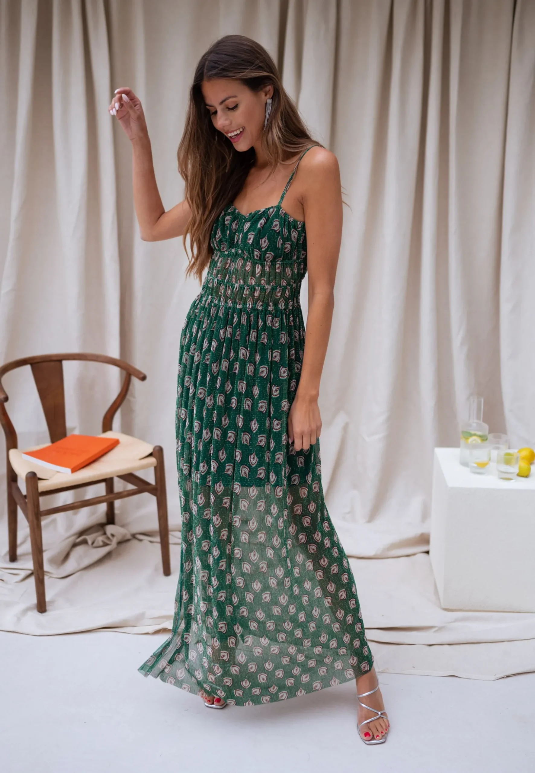 Robes-EASY-CLOTHES Robe Opera CREATION - verte à motifsEasy Clothes Verte à motifs