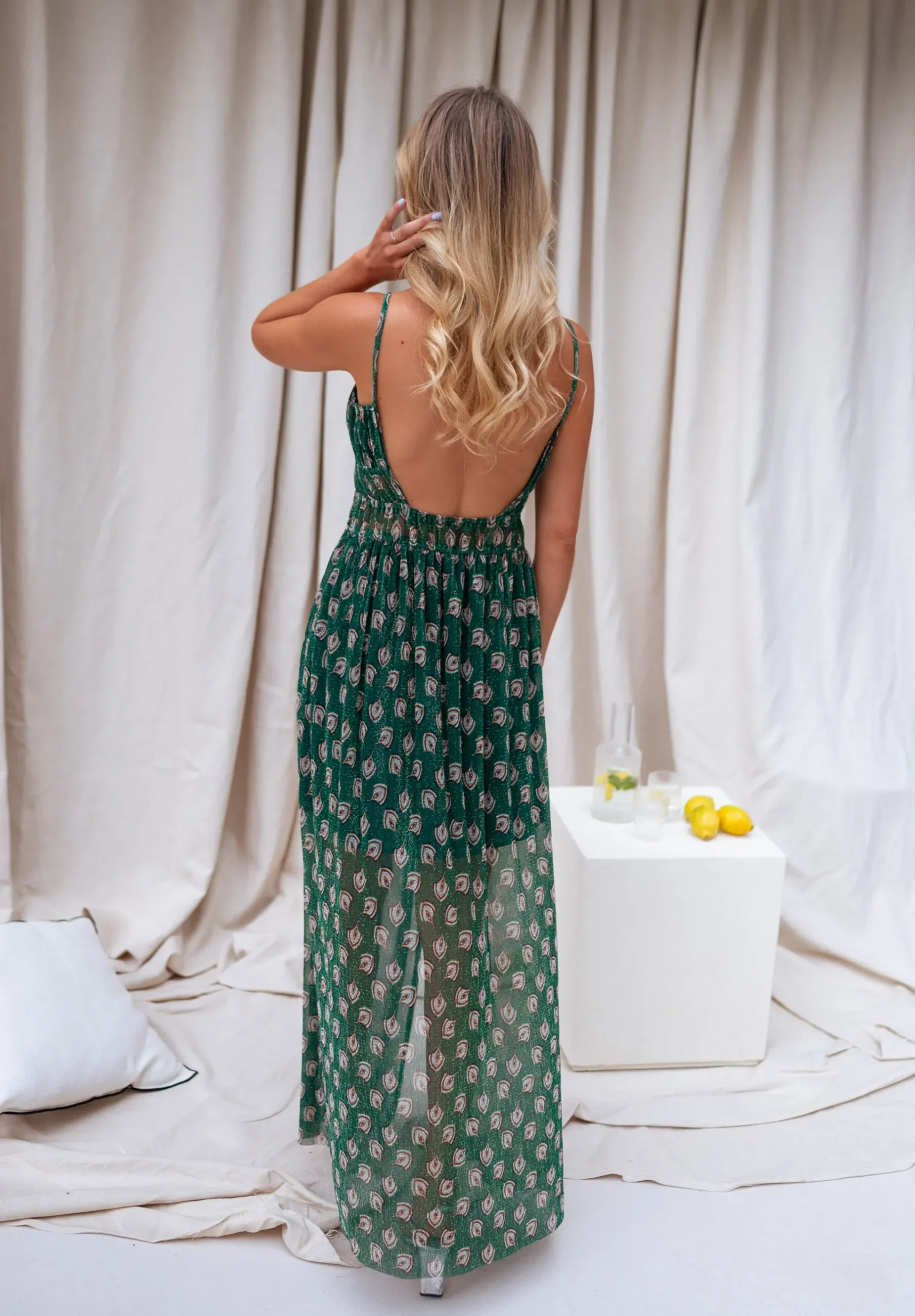 Robes-EASY-CLOTHES Robe Opera CREATION - verte à motifsEasy Clothes Verte à motifs
