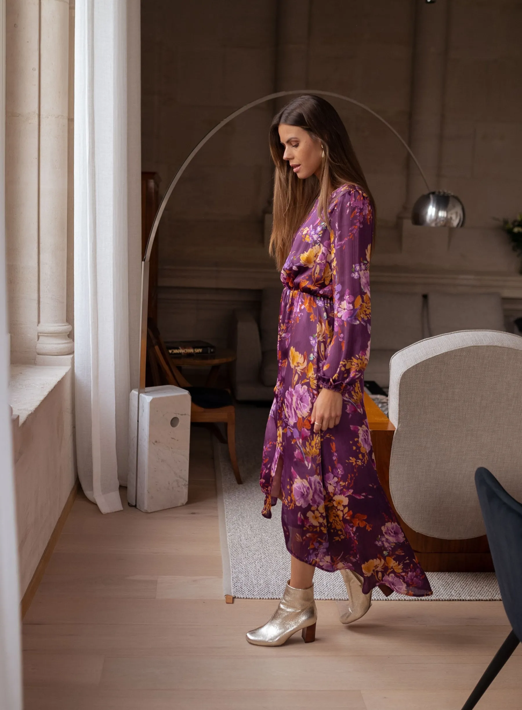 Robes-EASY-CLOTHES Robe Pantin CREATION - mauve à fleursEasy Clothes Mauve à fleurs
